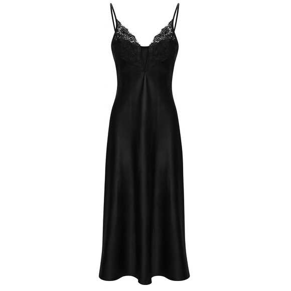 Victoria's Secret Dresses & Skirts - VTG Victoria Secret Satin Dress Womens Small Black Maxi Slip Dress Y2K Lace Trim